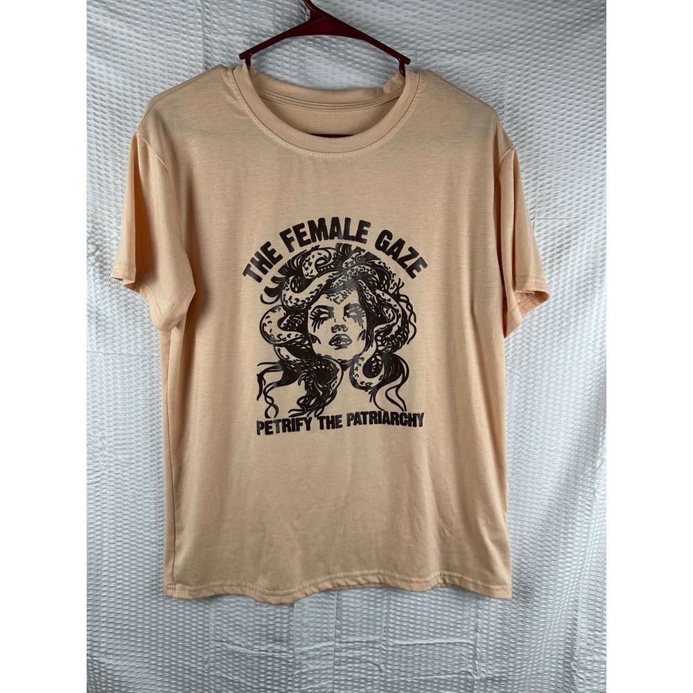 The Female Gaze Petrifiy The Patriarchy Medusa Graphic T Shirt Peach Womens